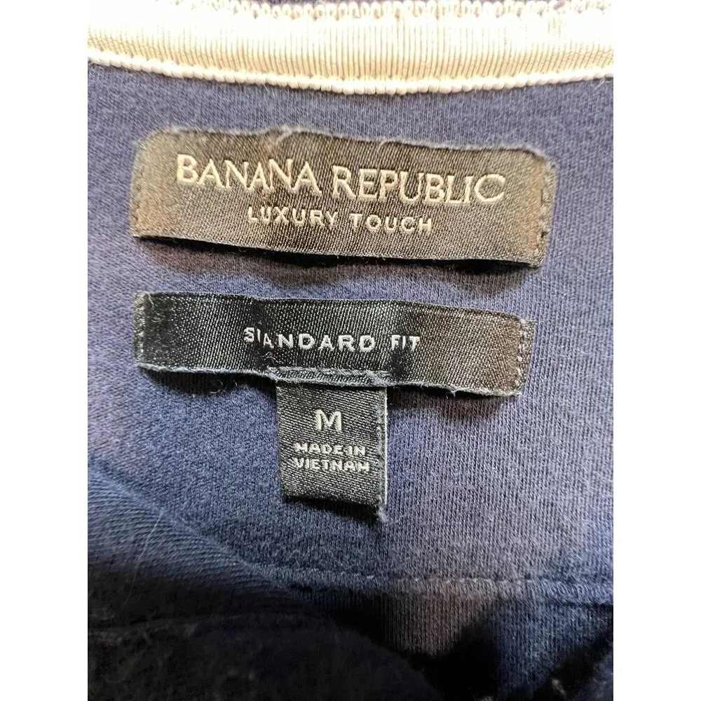 Banana Republic Men's Standard Fit Polo Shirt Short Sleeve Size M Navy Stripe